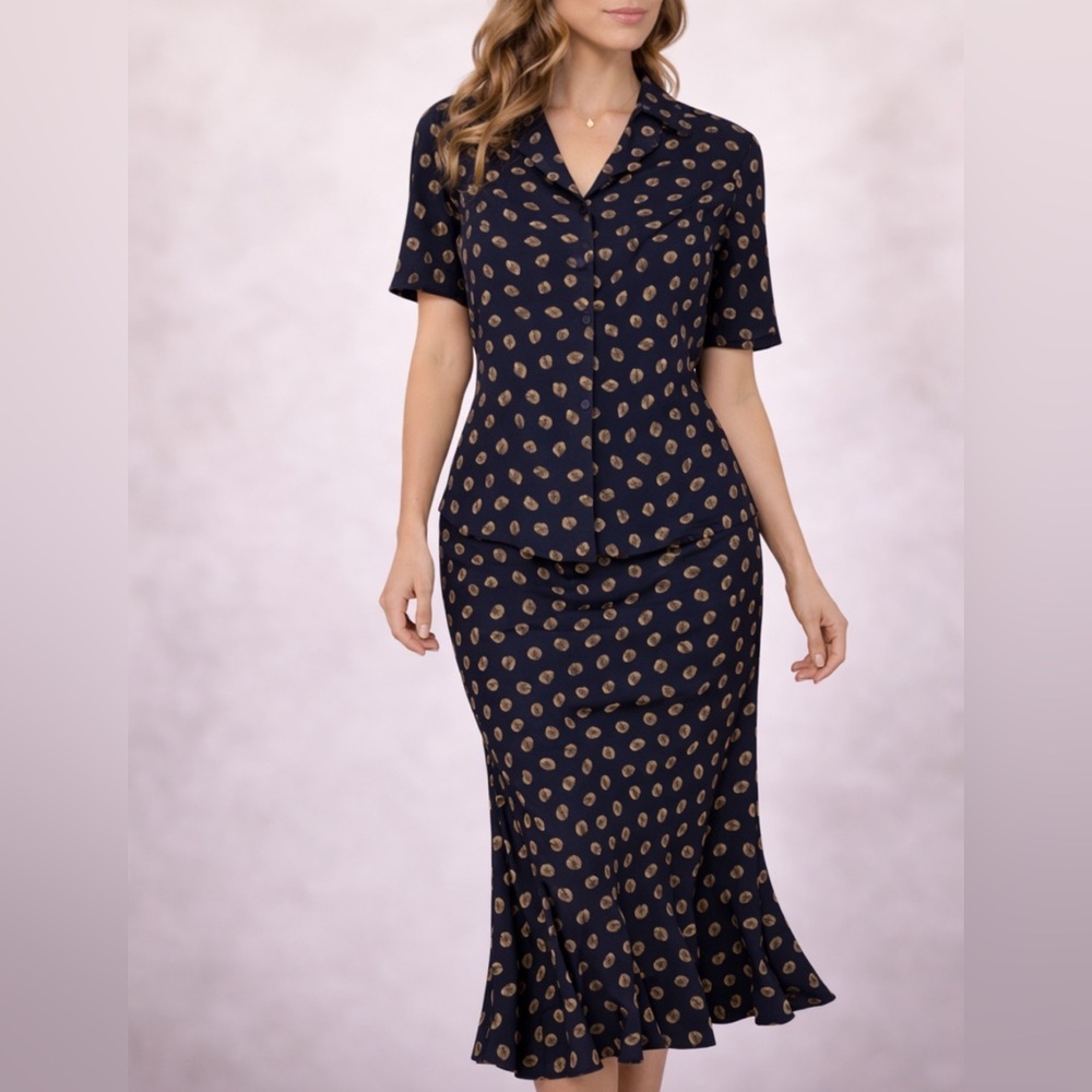 Jones New York Silk 2 Piece Skirt Set Black Gold Vintage Size 12